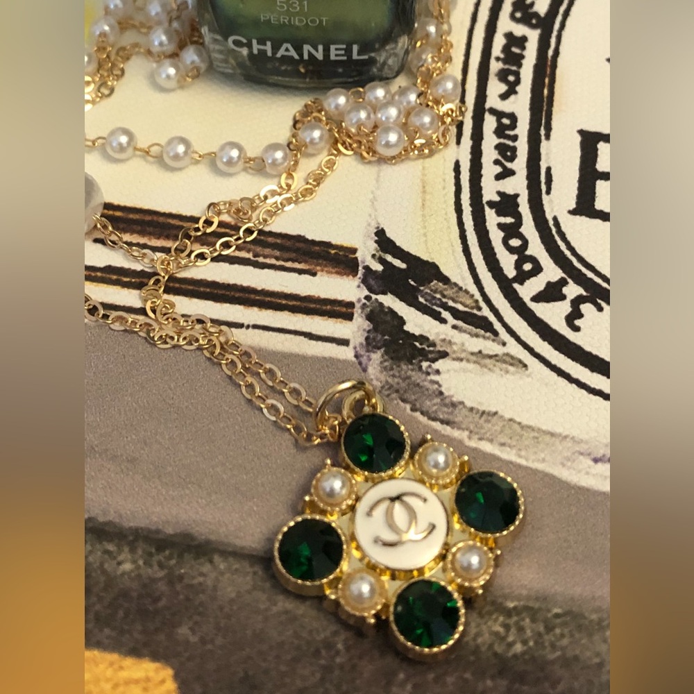 CHANEL Pendant/Charm Pearls & Gems on 18K GP 3 Layer Chain Necklace